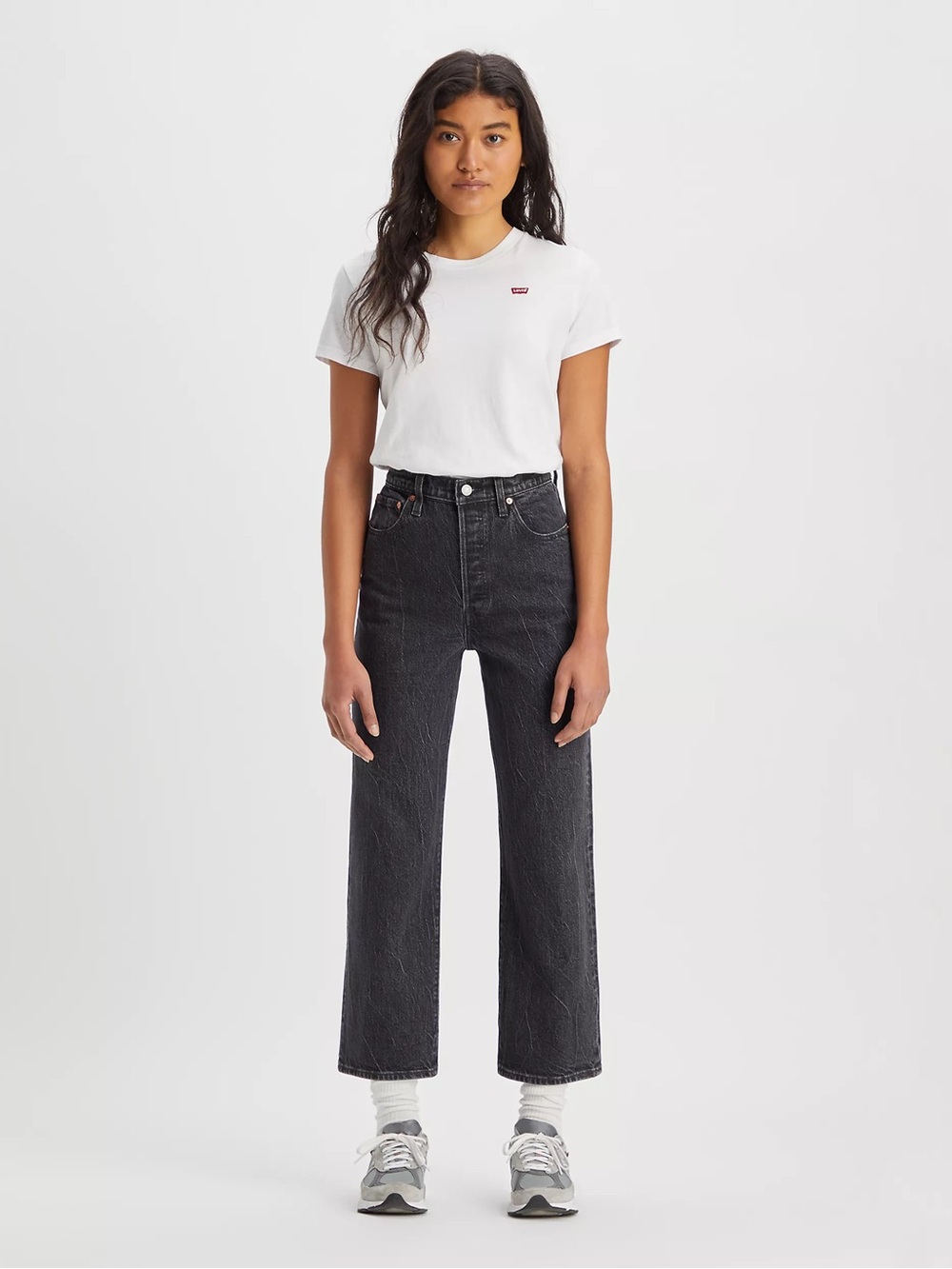 Levi's Ribcage Straight Ankle Black High-Rise Cropped Straight Jeans